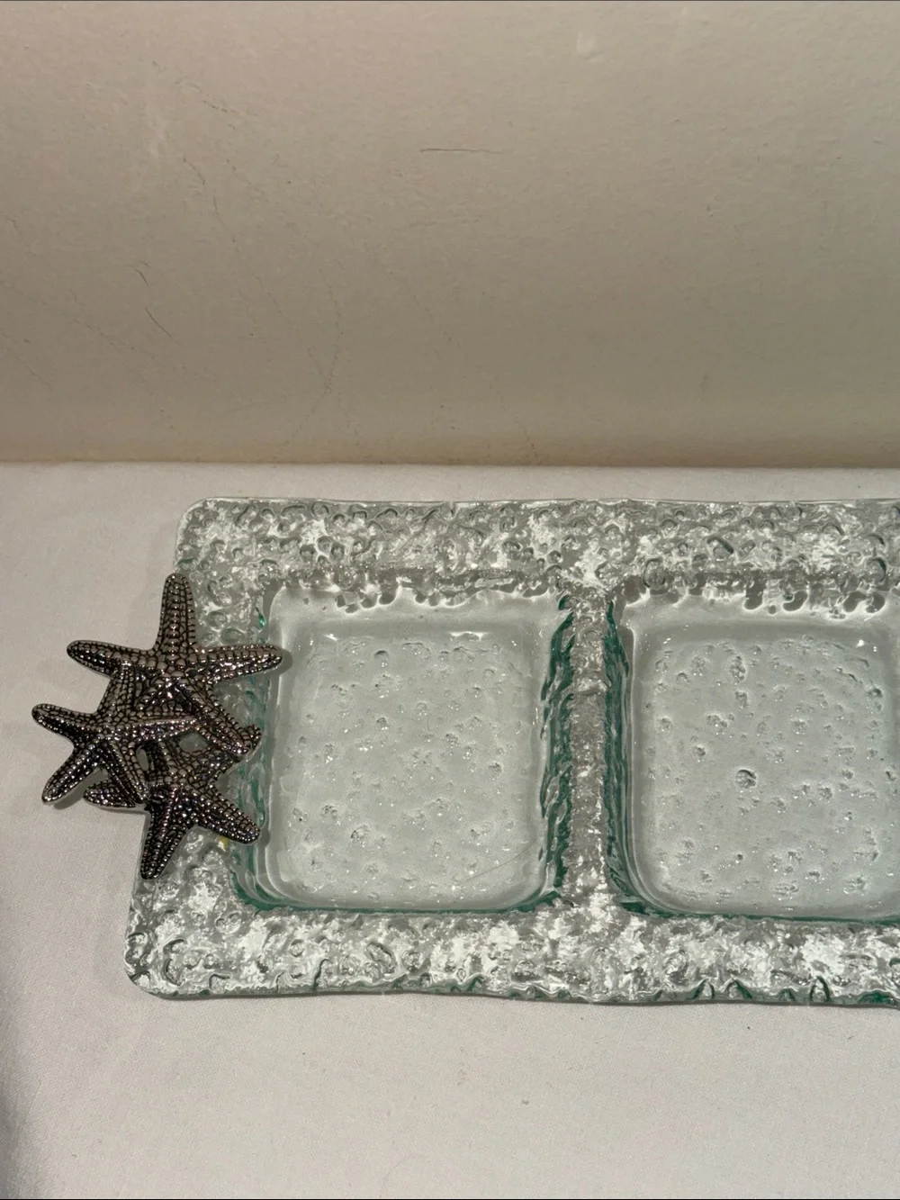 Clear Textured Glass Triple relishTray - Elegant Clear Glass